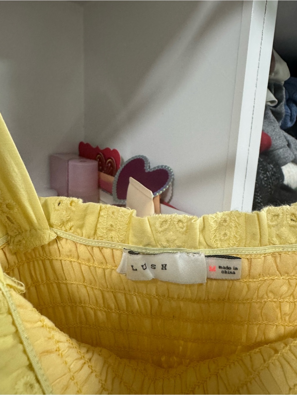 Lush Yellow Eyelet Smocked Cotton Romper Size M - Picture 6 of 7